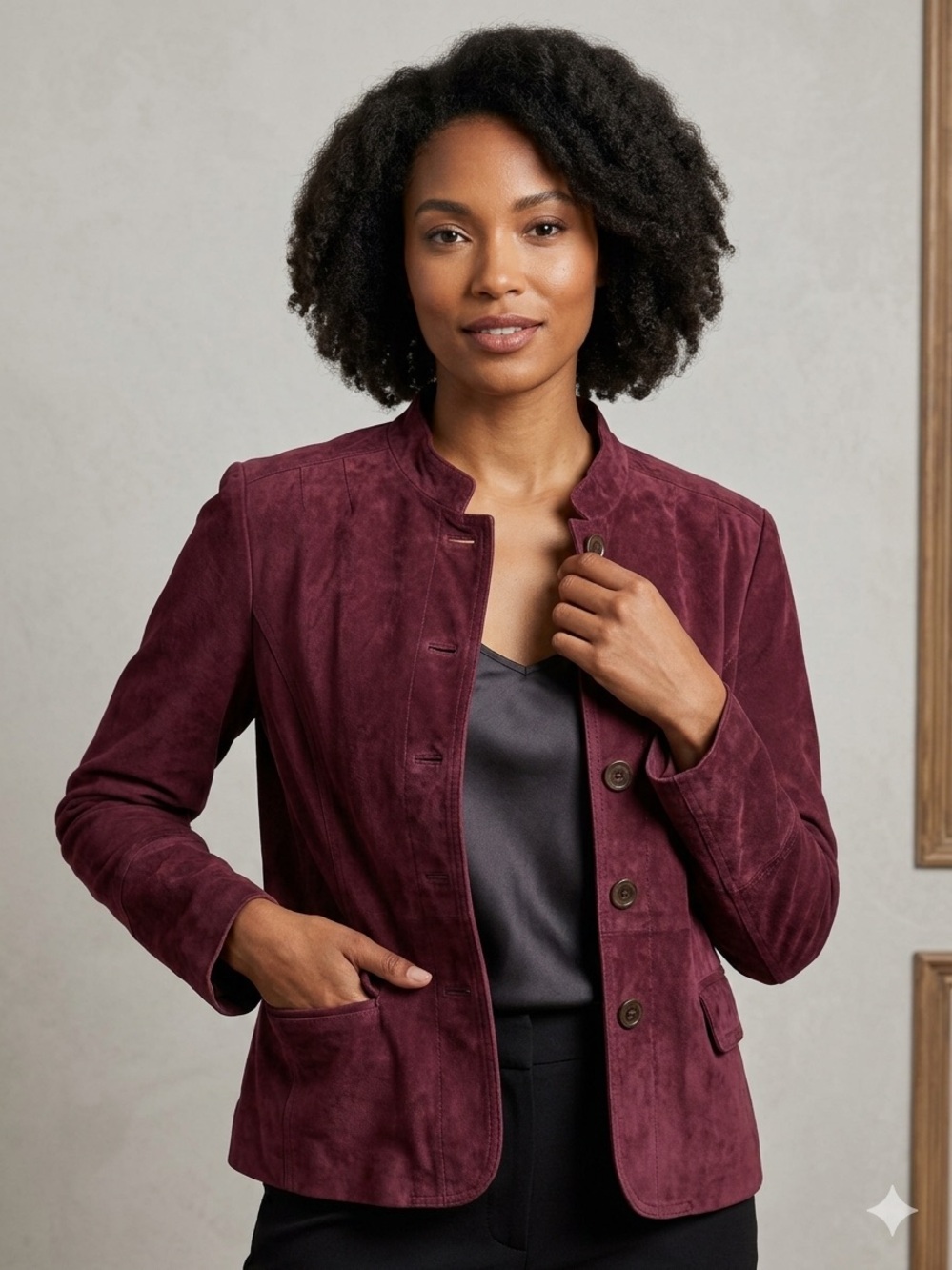 C Concept Deep Plum Genuine Suede Leather Blazer Jacket Women’s 10